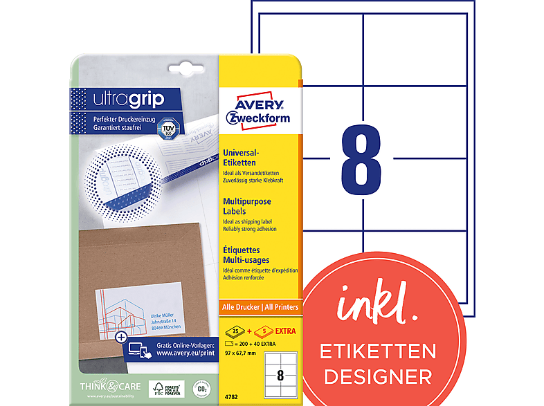 Avery-Zweckform 4782 Universal-Etiketten 97 x 67.7 mm Papier Weiß 240 St. Permanent haftend Tintens — Foto 2 von 6