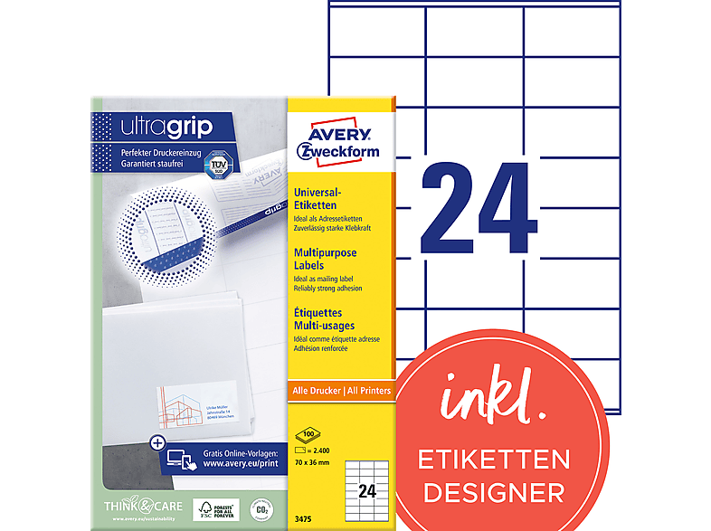 AVERY AVERY ZWECKFORM Universal-Etiketten, 70 x 36 mm, 3475