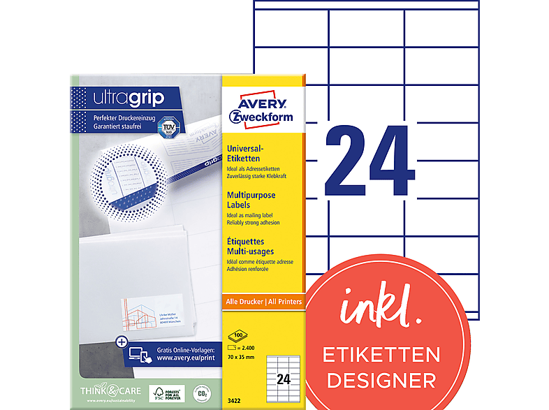 AVERY ZWECKFORM Universal-Etiketten, 70 x 35 mm, 3422