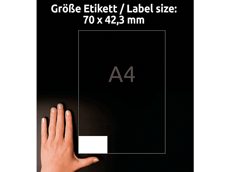 AVERY ZWECKFORM Universal-Etiketten, ultragrip, 70 x 42,3 mm,100 Bogen/2.100 Etiketten, weiß (3652) — Foto 2 von 5