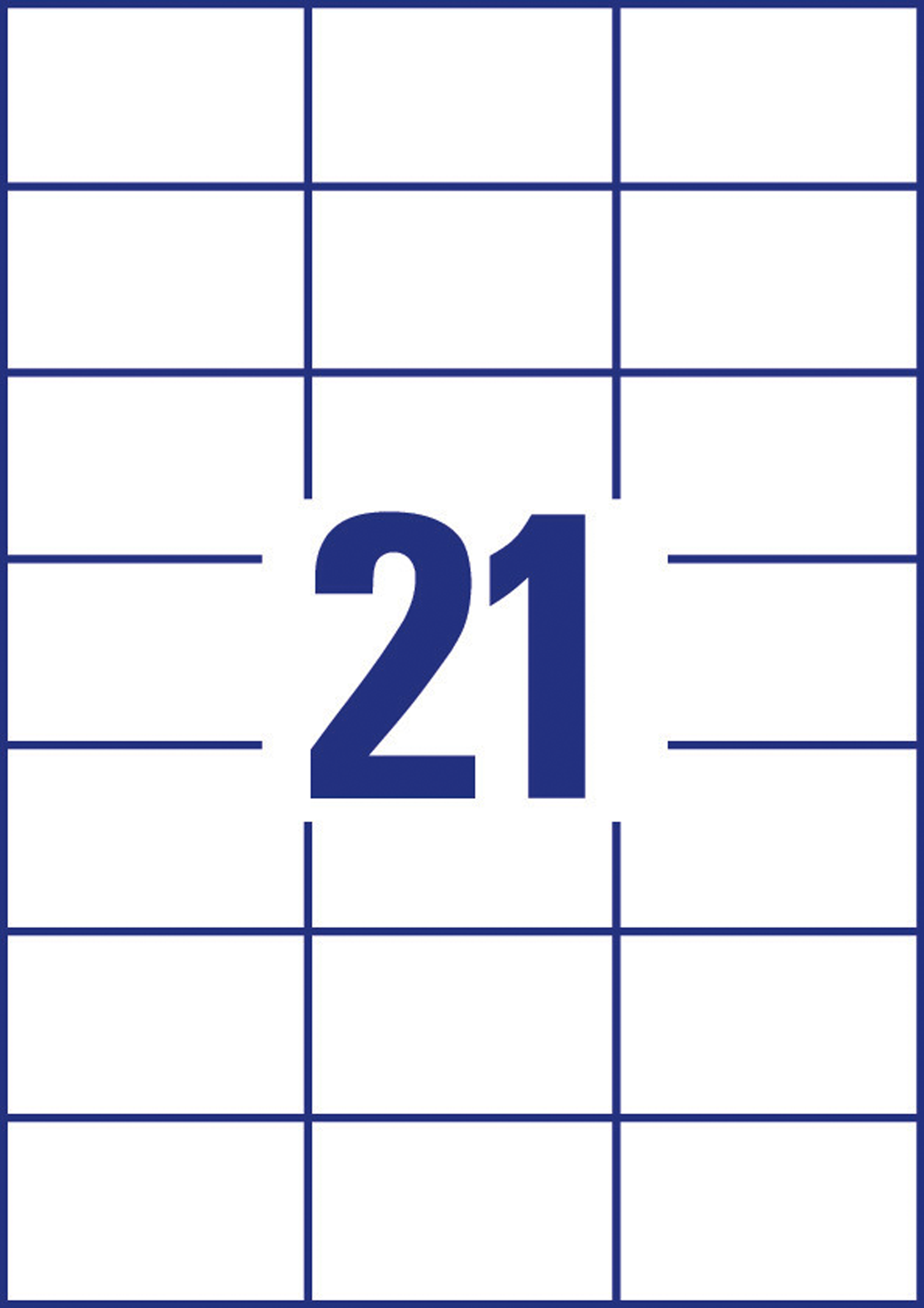 Ein Raster weißer Quadrate mit blauen Linien. Eine große, fette, dunkelblaue Zahl 21 ist zentriert.