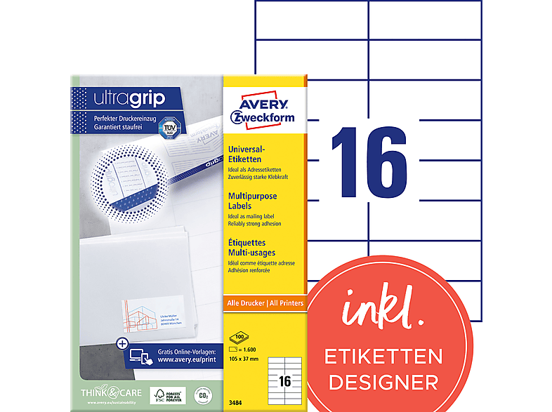 AVERY ZWECKFORM Universal-Etiketten, 105 x 37 mm, 3484