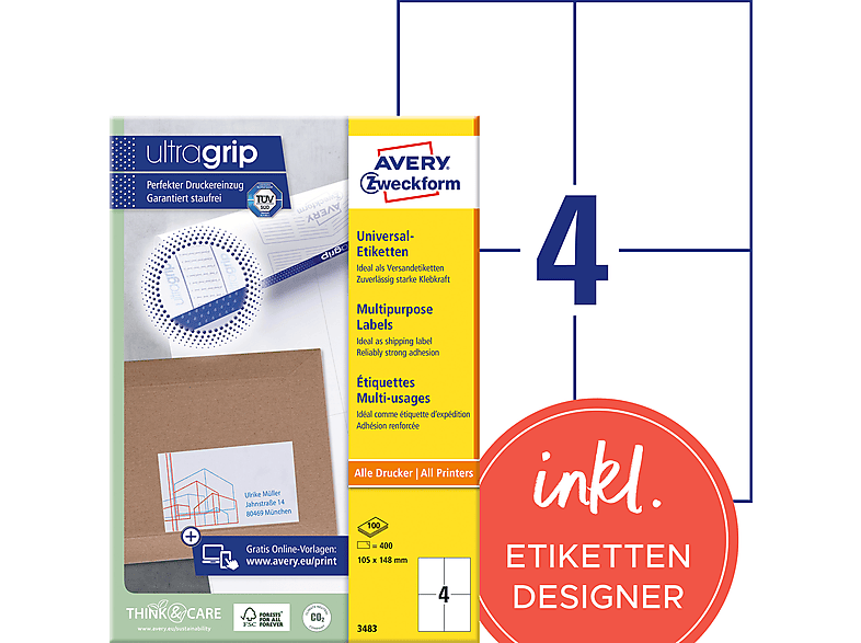 AVERY ZWECKFORM Universal-Etiketten, 105 x 148 mm, 3483