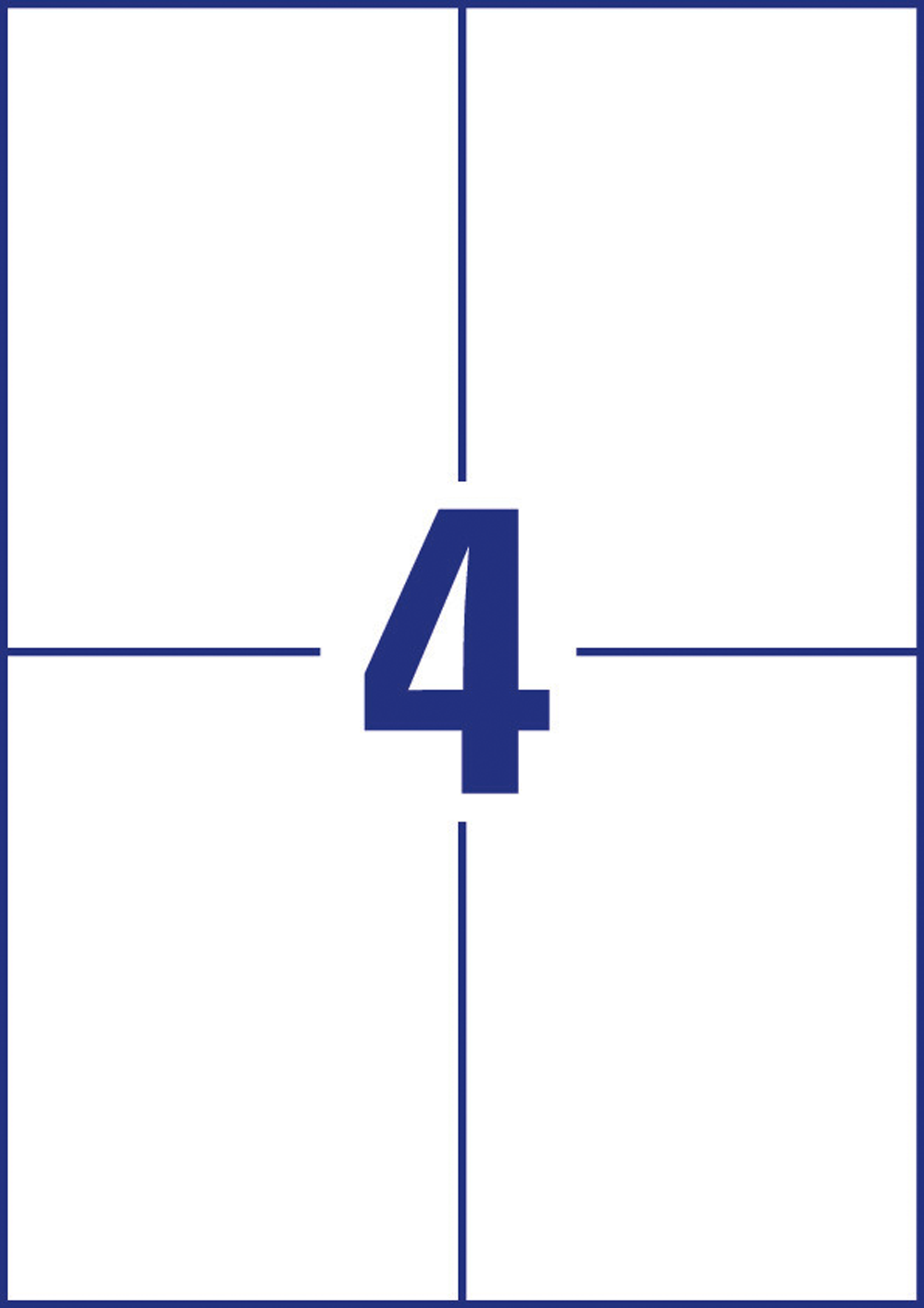 Ein weißes Blatt mit vier Abschnitten, die Zahl 4 ist in der Mitte in Blau.