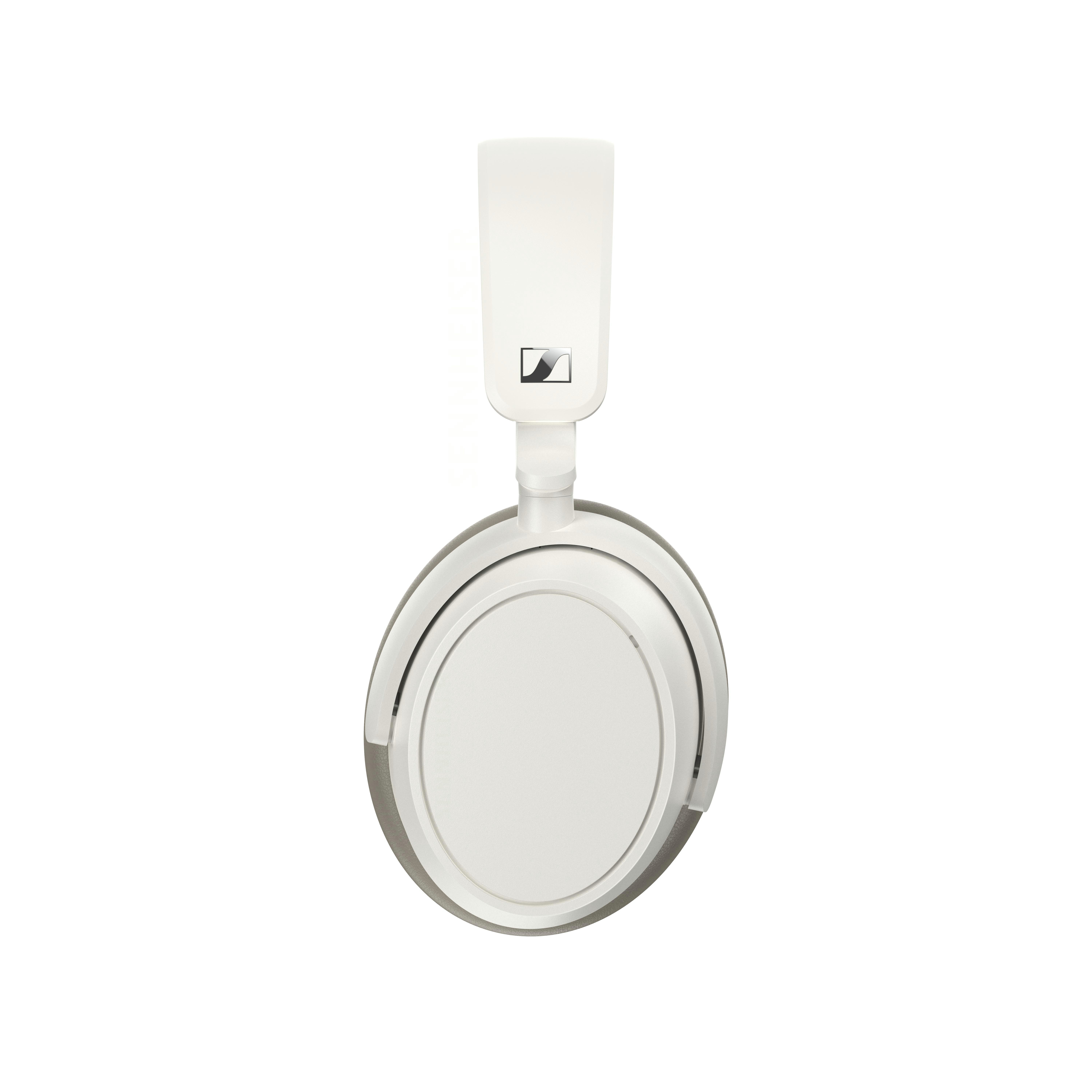 Ein weißes Sennheiser-Headset mit Mikrofon.