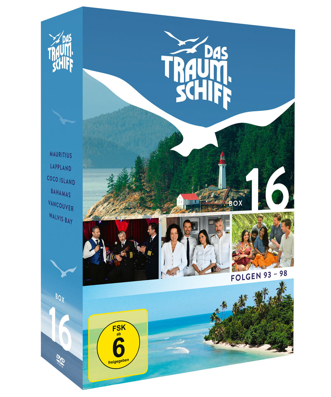DVD-Box-Set der Das Traumschiff-Serie, mit einem Schiff und tropischen Szenen.