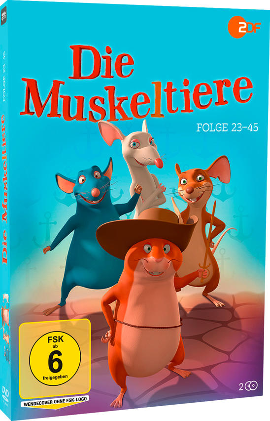 Eine DVD-Hülle mit Zeichentrickmäusen, dem Titel 'Die Muskeltiere' und der Altersfreigabe 'FSK ab 6'.