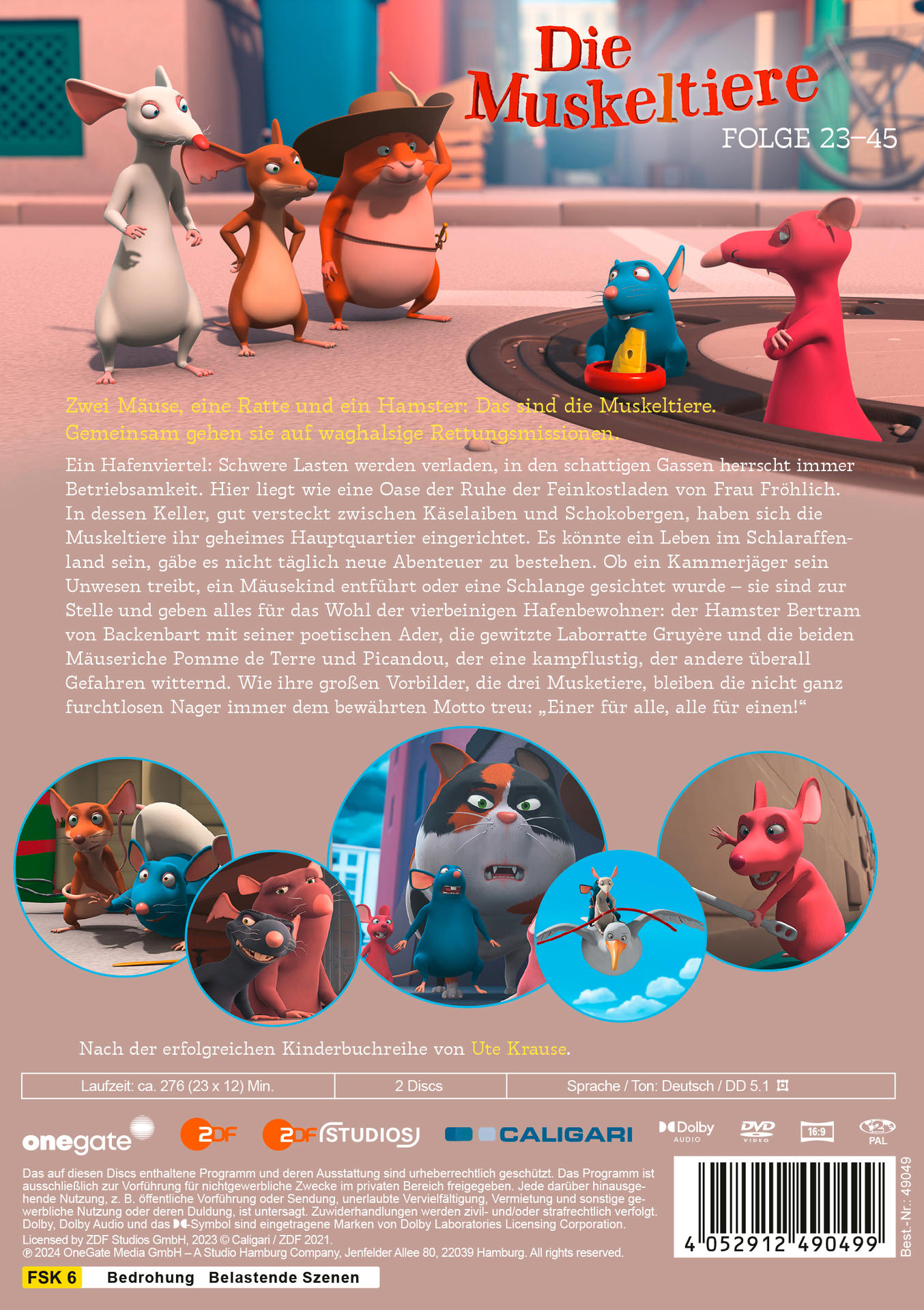 Cartoon-Poster einer Gruppe von Mäusen und einem Hamster. Text und Bilder. Dunkler Hintergrund.
