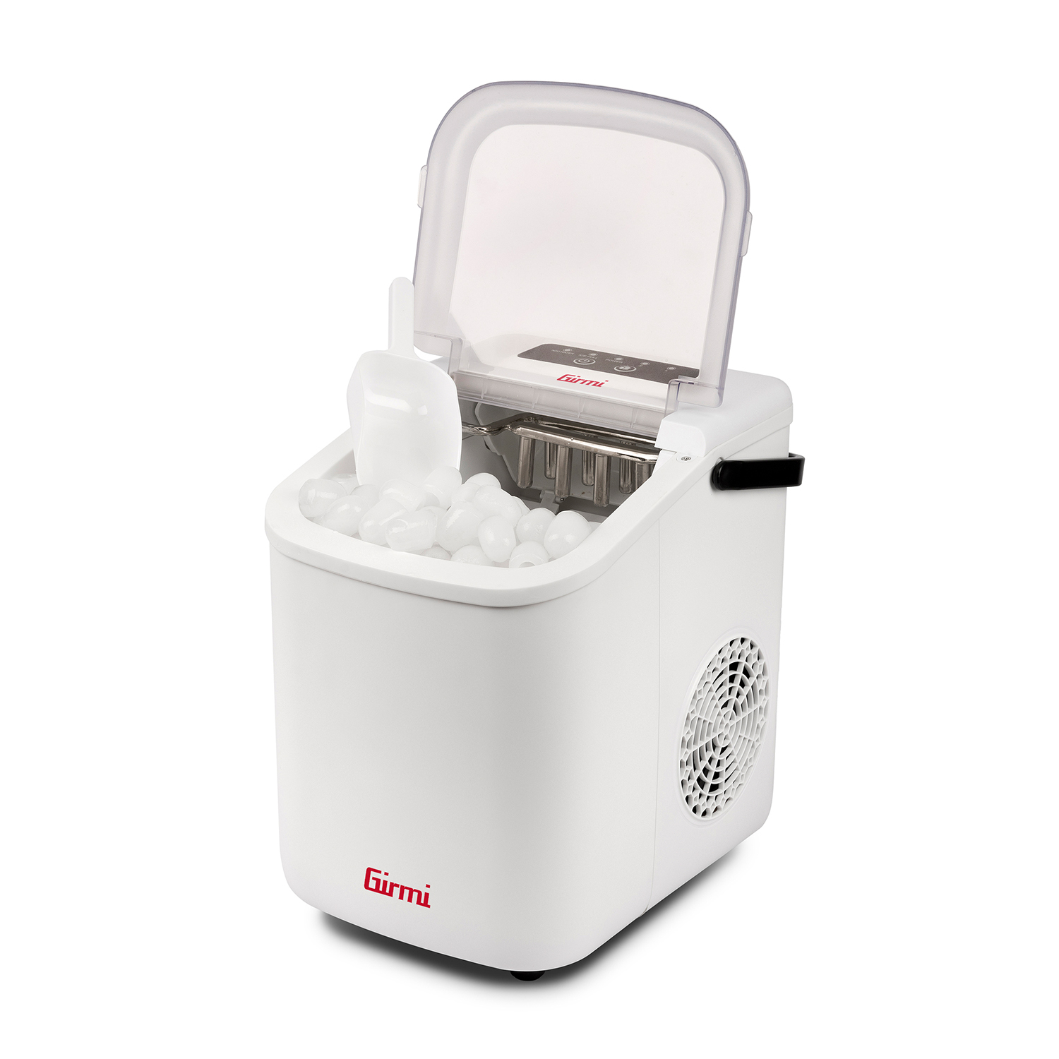Un condizionatore Daikin, bianco sporco, con una ventola. Isolato su bianco.