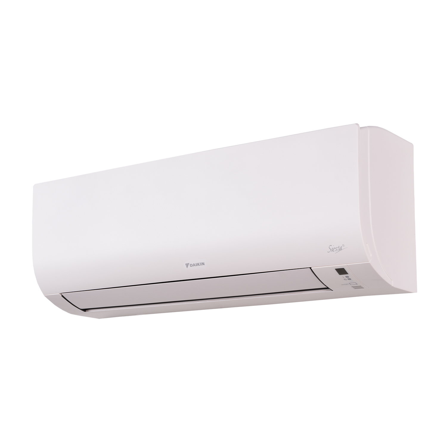 Condizionatore bianco montato a parete, con logo Daikin e testo Siesta visibili.