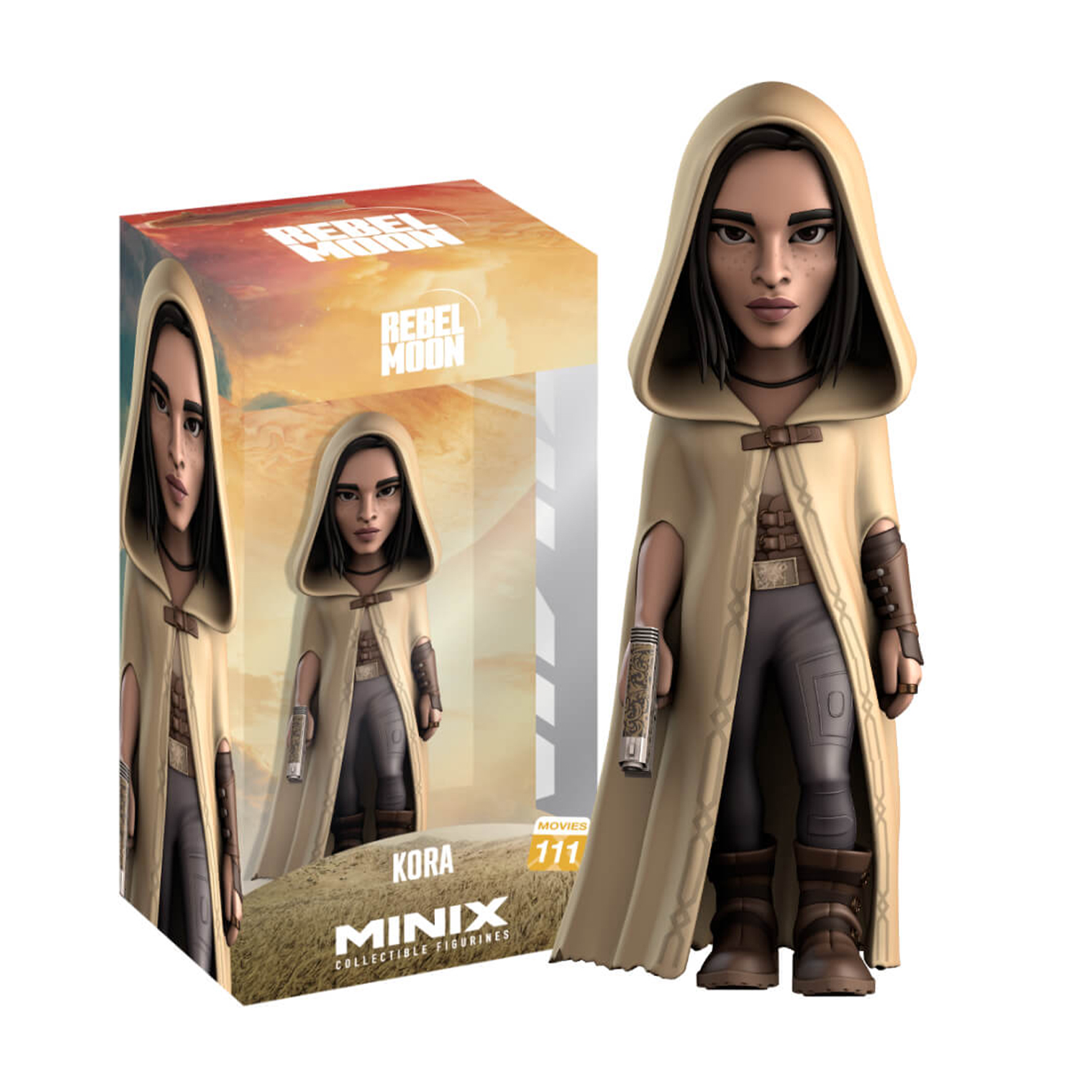 Figurina Minix di Kora dal film Rebel Moon con la scatola.