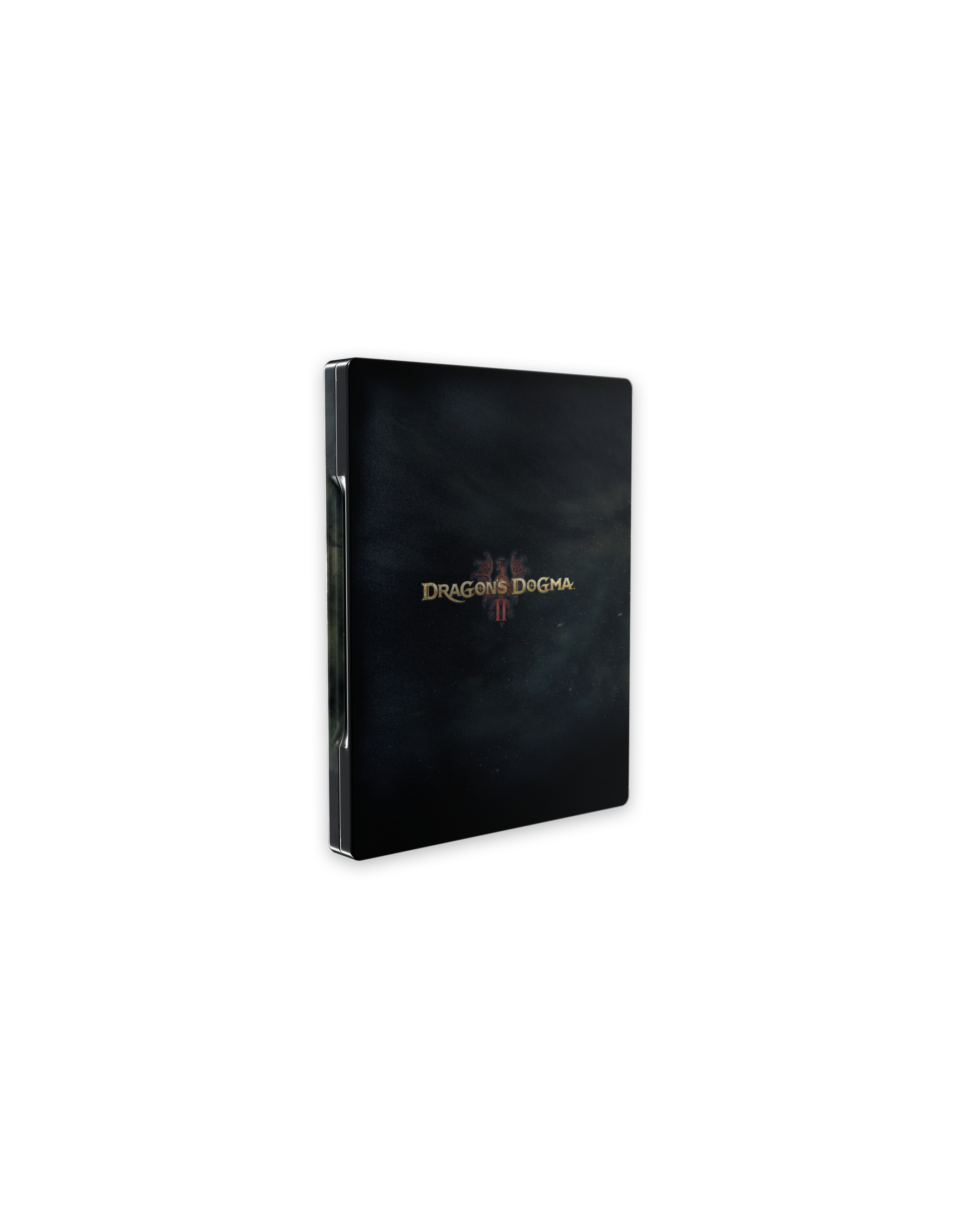 Ein schwarzer und silberner Spielkoffer mit dem Titel "Dragons Dogma II".