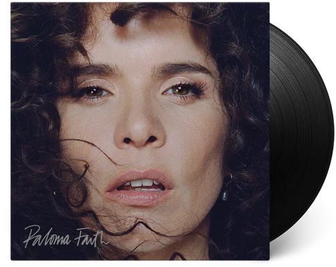 Paloma Faith album borítója. Közelkép az arcáról. Fekete bakelit lemez jobbra.