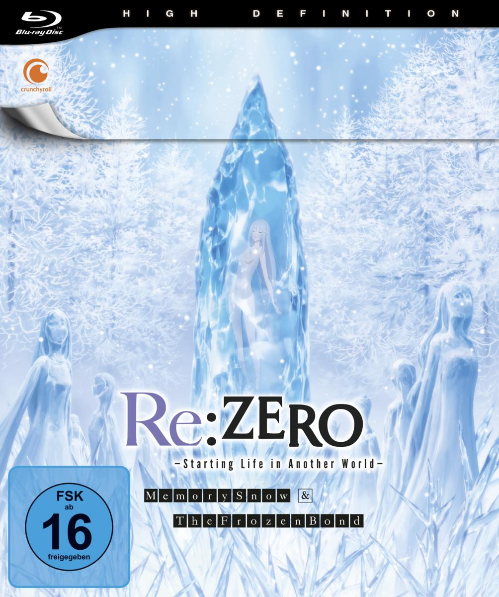 Blu-ray-Hülle des Anime Re:ZERO. Zeigt eine Frau in einer gefrorenen Umgebung, mit Text und Logos.