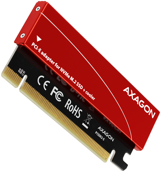 AXAGON PCIe 3.0 x16 adapter M.2 NVMe SSD meghajtóhoz, passzív hűtés, piros (PCEM2-S)
