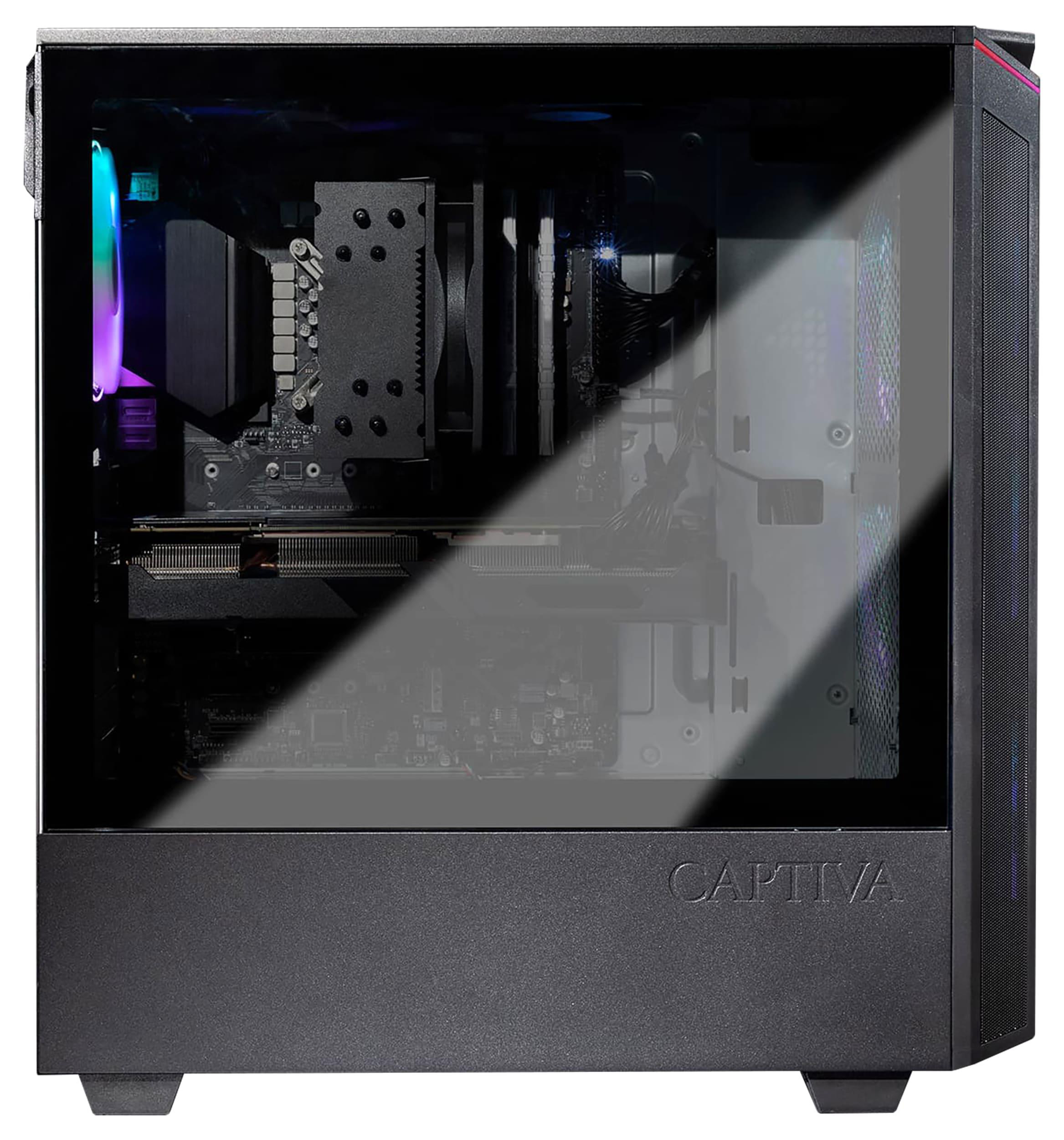 Computergehäuse mit Glasplatte, die interne Komponenten zeigt, mit dem 'CAPTIVA'-Logo.