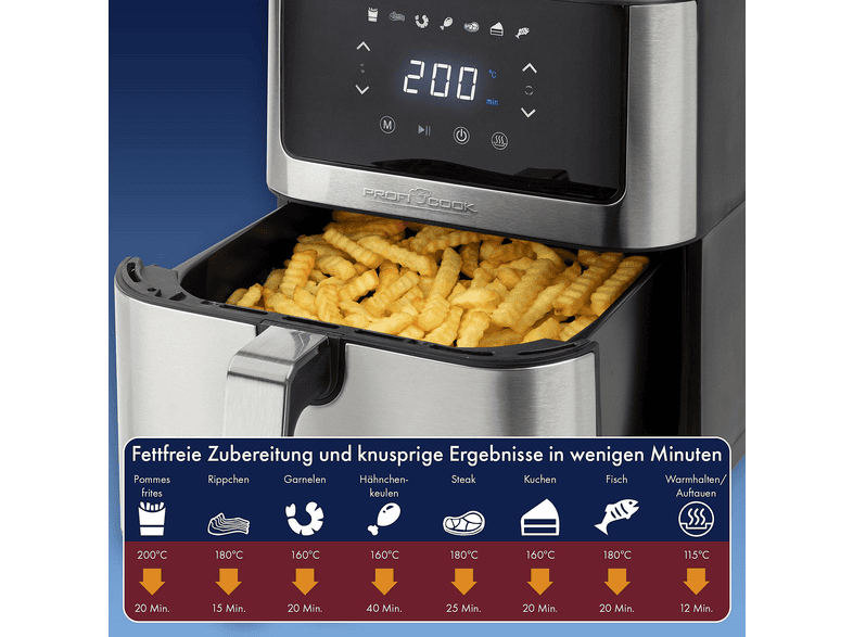 Profi Cook PC-FR 1269 H Heißluftfritteuse 8 l, 1800 Watt, Silber — Foto 4 von 5
