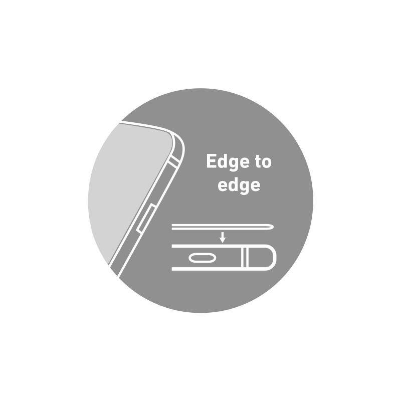 Graue Grafik mit einem Telefon und dem Text 'Edge to edge'.