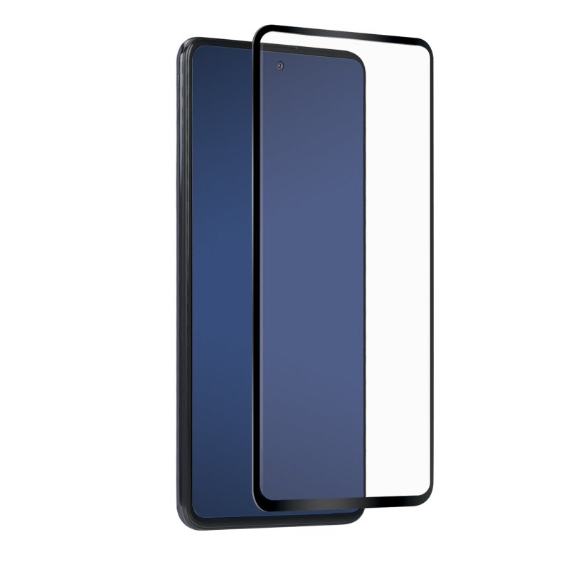 Displayschutzfolie für das Telefon in einer schwarzen Telefonbox, mit weißem Hintergrund.