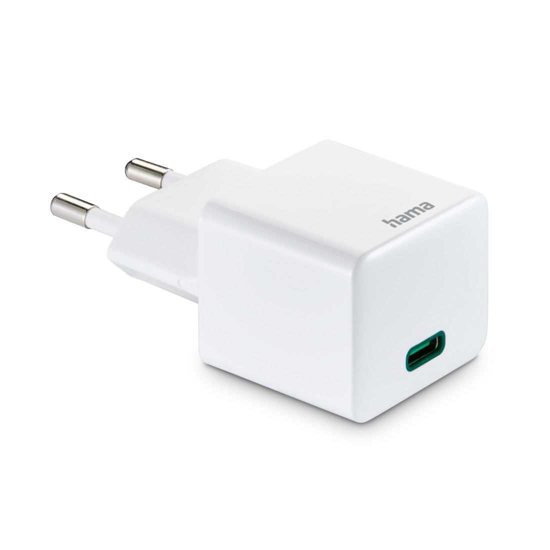 Fehér Hama USB-C töltő. Be van dugva és ferde.