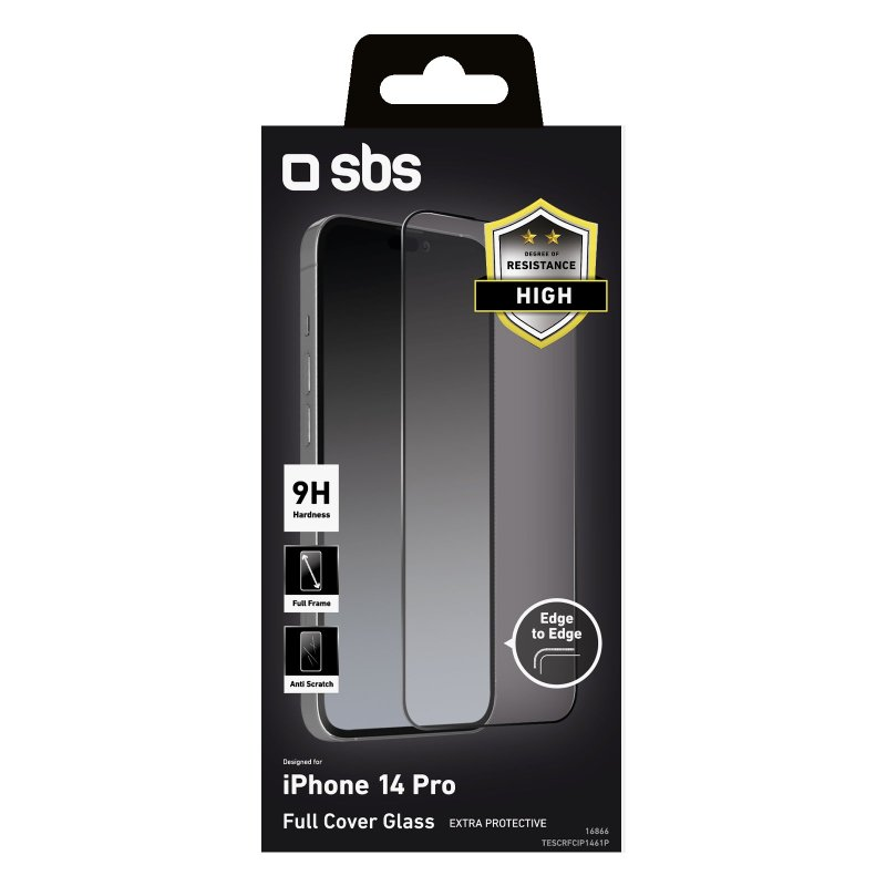 Schutzfolienbox für iPhone 14 Pro. Sie zeigt den Schutz und seine Funktionen.