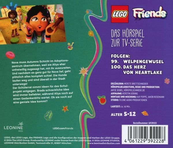 Rückseite eines Kinderhörbuchs mit Text und Illustrationen.