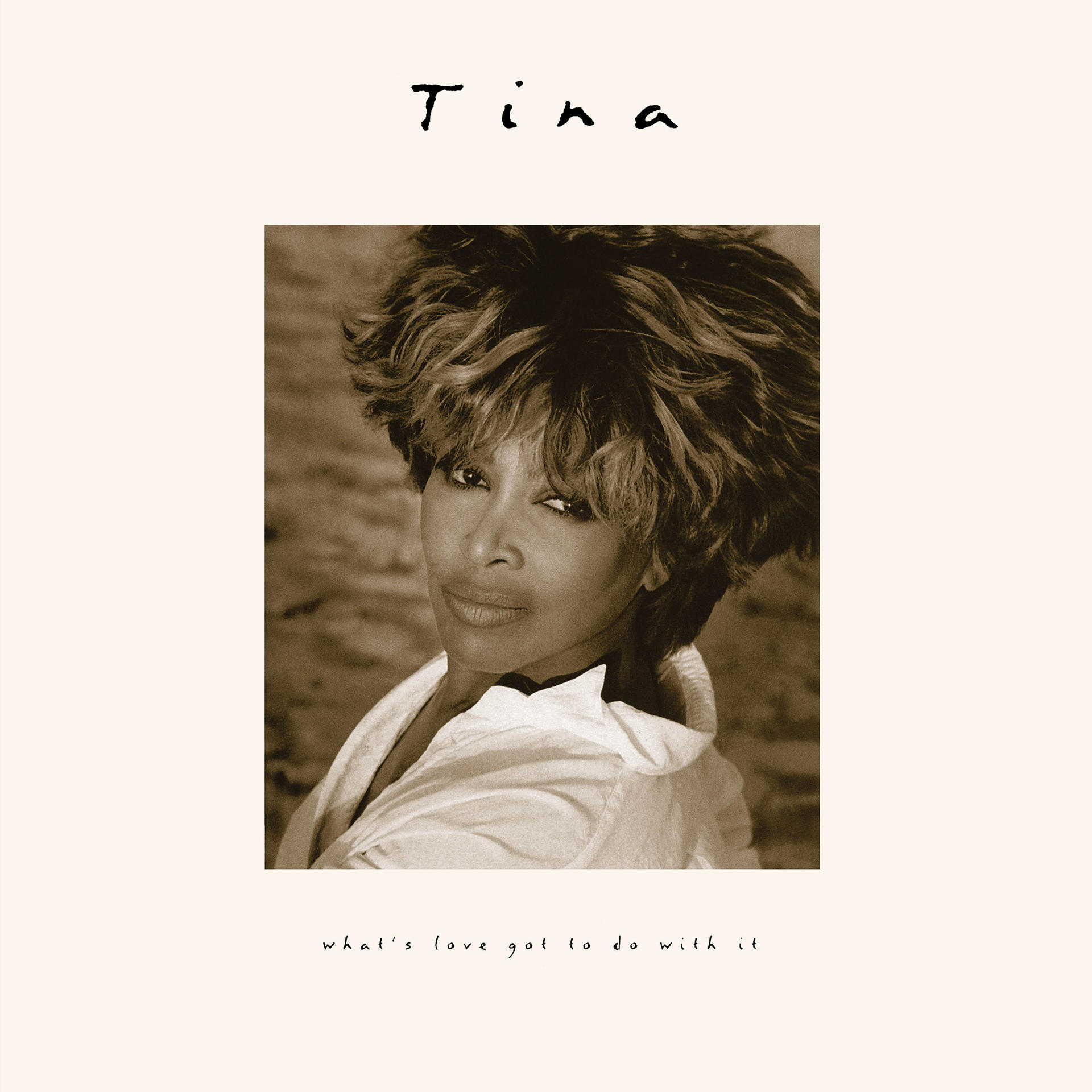 Tina Turner Albumcover. Zeigt ein Sepia-farbenes Porträt von Tina Turner mit dem Titel.