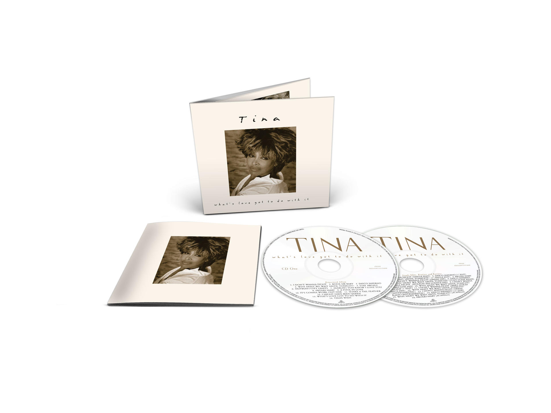 CD-Set mit zwei Discs und einem Cover. Das Cover ist offen und hat ein Foto von Tina Turner.