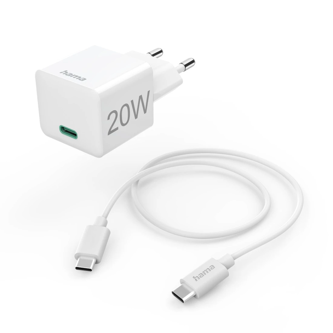 HAMA FIC E3 Univerzális hálózati USB Type-C töltő mini, 1m töltőkábel, PD, QC, fehér, 20W (201675)