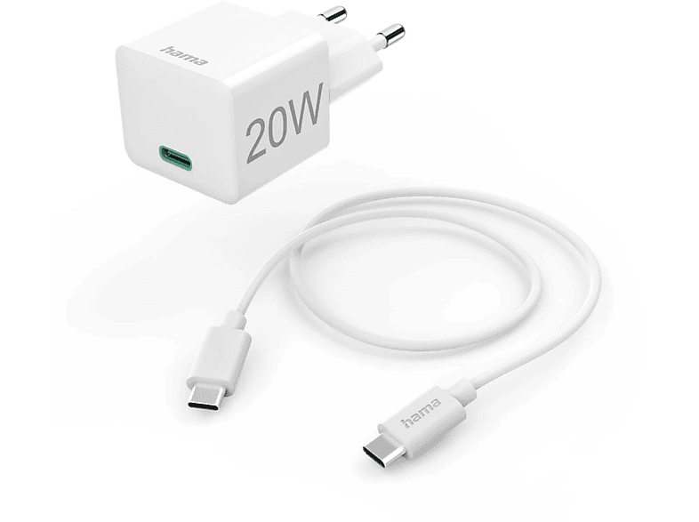 HAMA FIC E3 Univerzális hálózati USB Type-C töltő mini, 1m töltőkábel, PD, QC, fehér, 20W (201675)