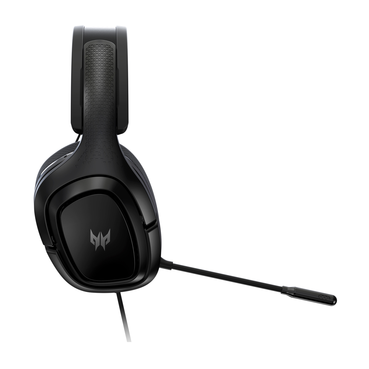 Cuffie da gioco nere con microfono. Le cuffie hanno il logo Predator.