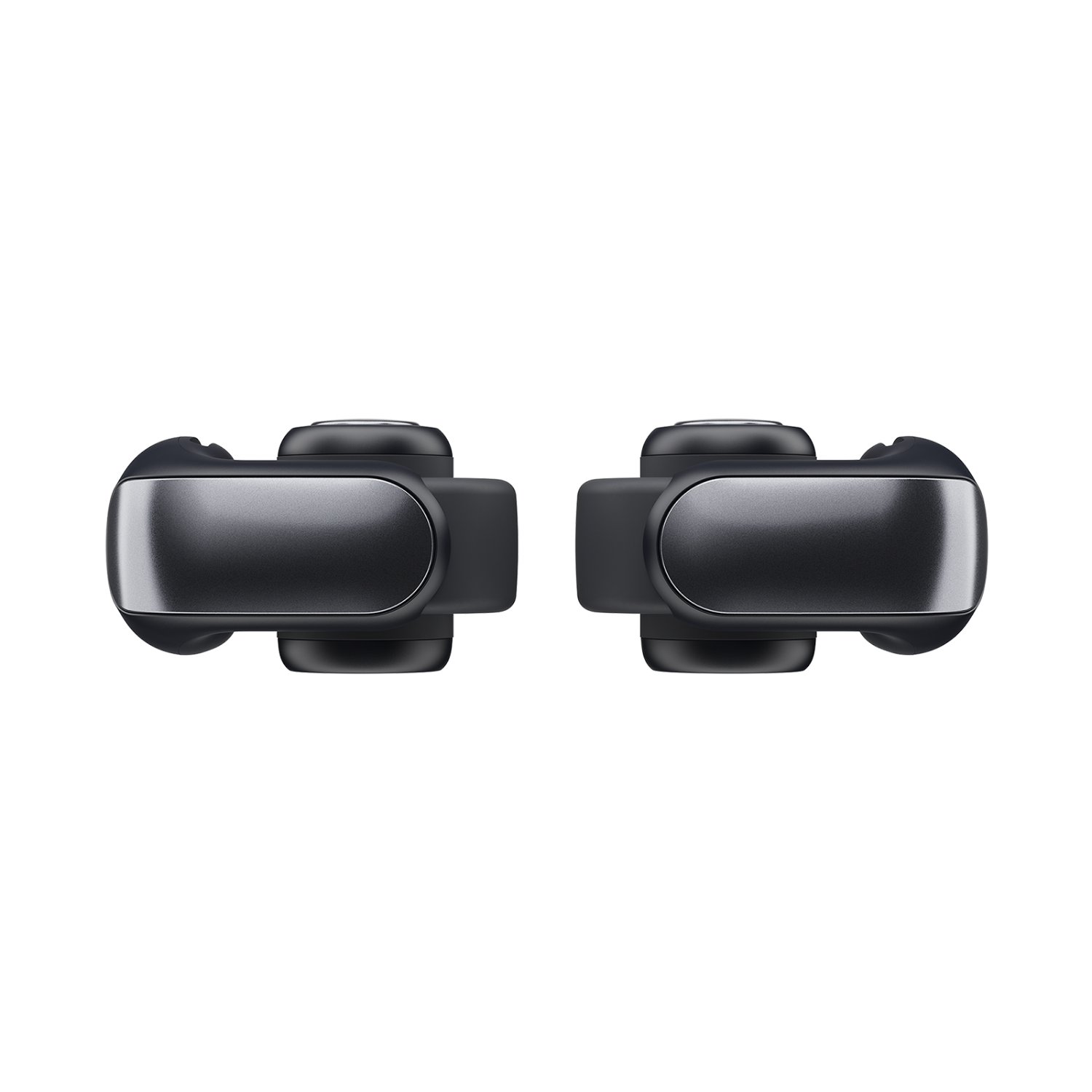 Twee zwarte VR-controllers. Witte achtergrond.