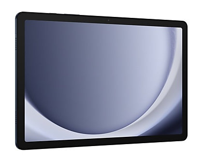 Tablet z niebieską ramką i zakrzywionym wyświetlaczem na białym tle.