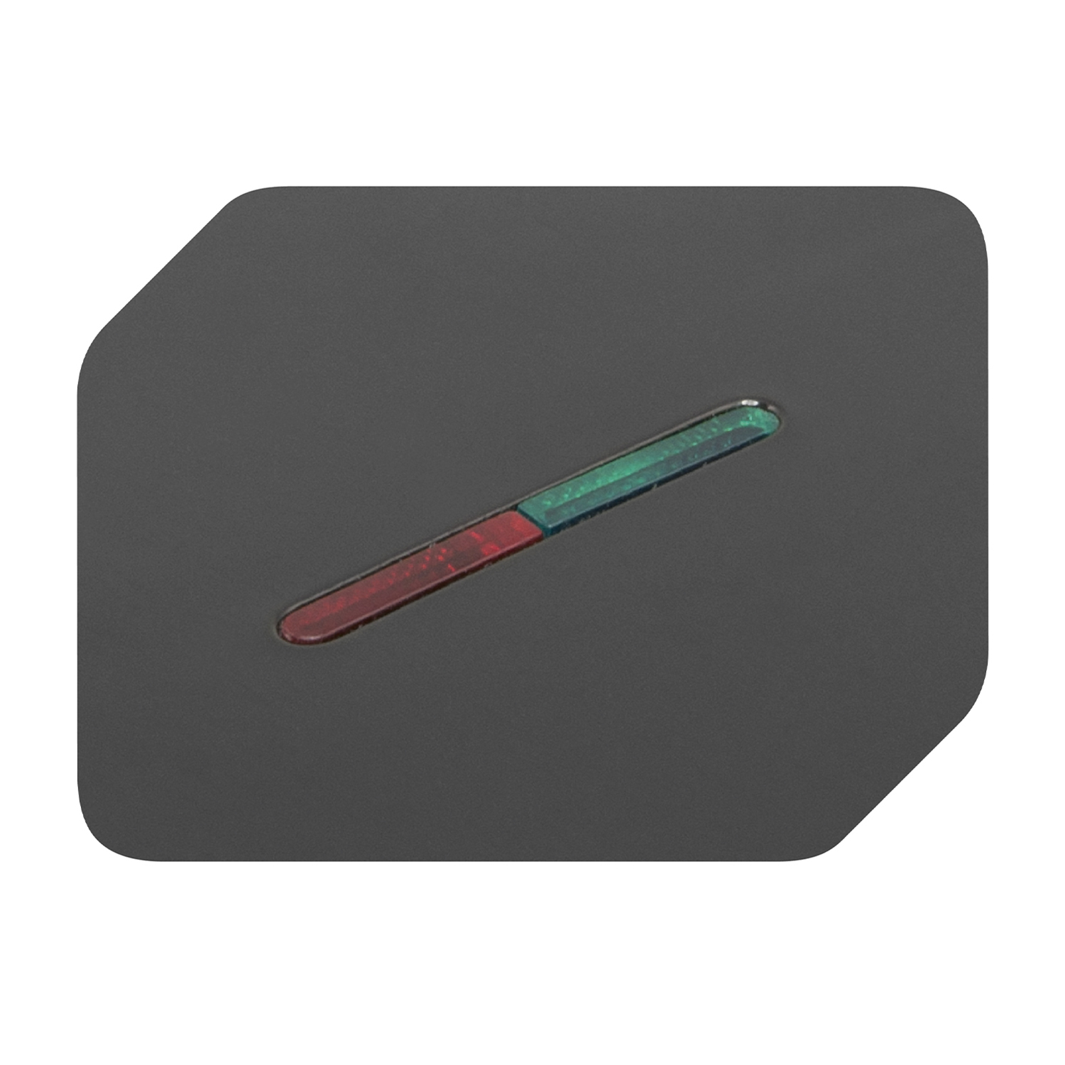 Un dispositivo nero con una spia rossa e verde.