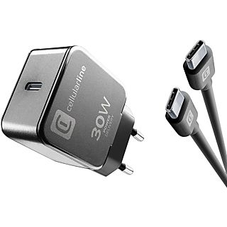 Cargador - CellularLine ACHGOOKITC2CPD30WK, Kit cargador y cable, Para Motorola y Google, USB-C, 30W, Negro