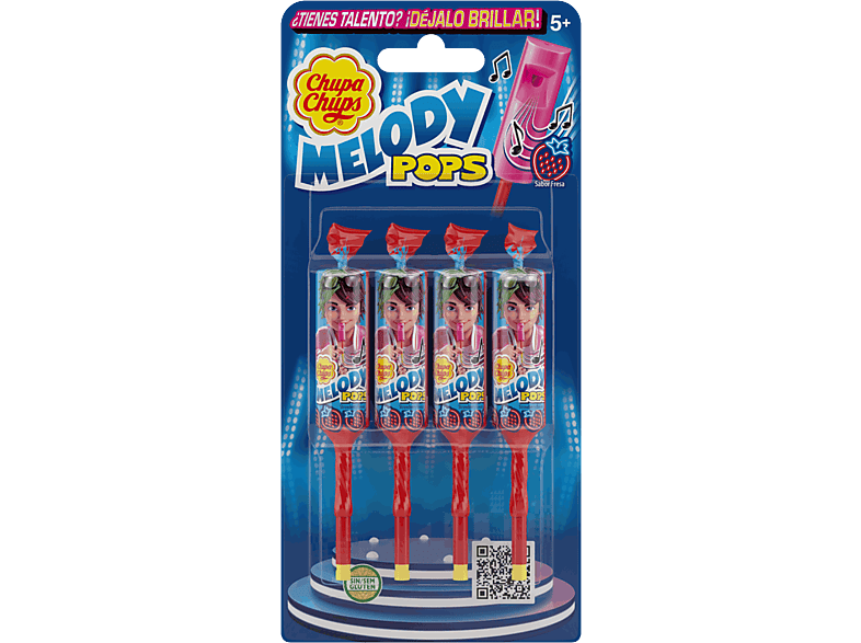 Caramelos - Chupa Chups Melody Pops, Duros con palo, Fresa, 4 unidades, 60g