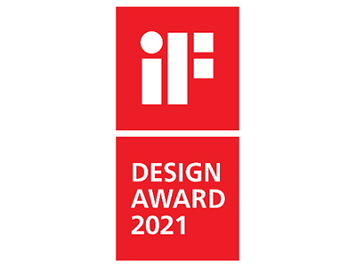 Rotes und weißes iF Design Award 2021 Logo.
