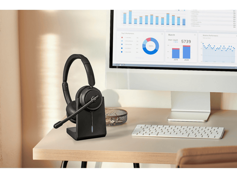 ISY IHS-8200 Office Headset mit Docking Station, On-Ear, Bluetooth, Noise Cancelling, Schwarz — Foto 4 von 5