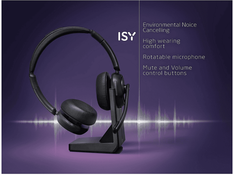 ISY IHS-8200 Office Headset mit Docking Station, On-Ear, Bluetooth, Noise Cancelling, Schwarz — Foto 3 von 5