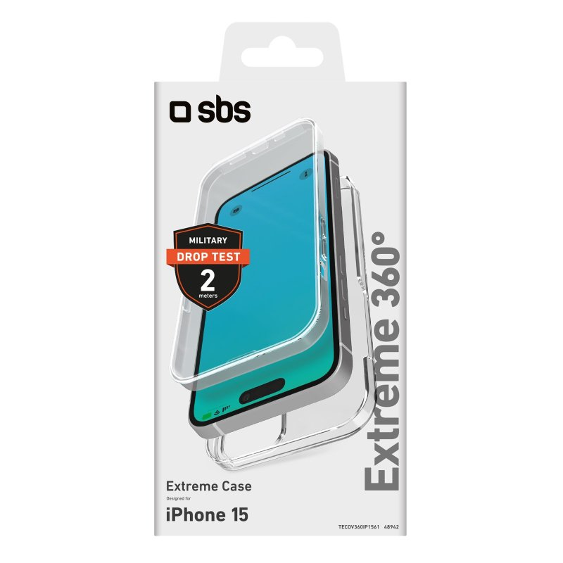 Handyhüllenverpackung. Transparente Hülle mit Telefon, Falltestetikett.
