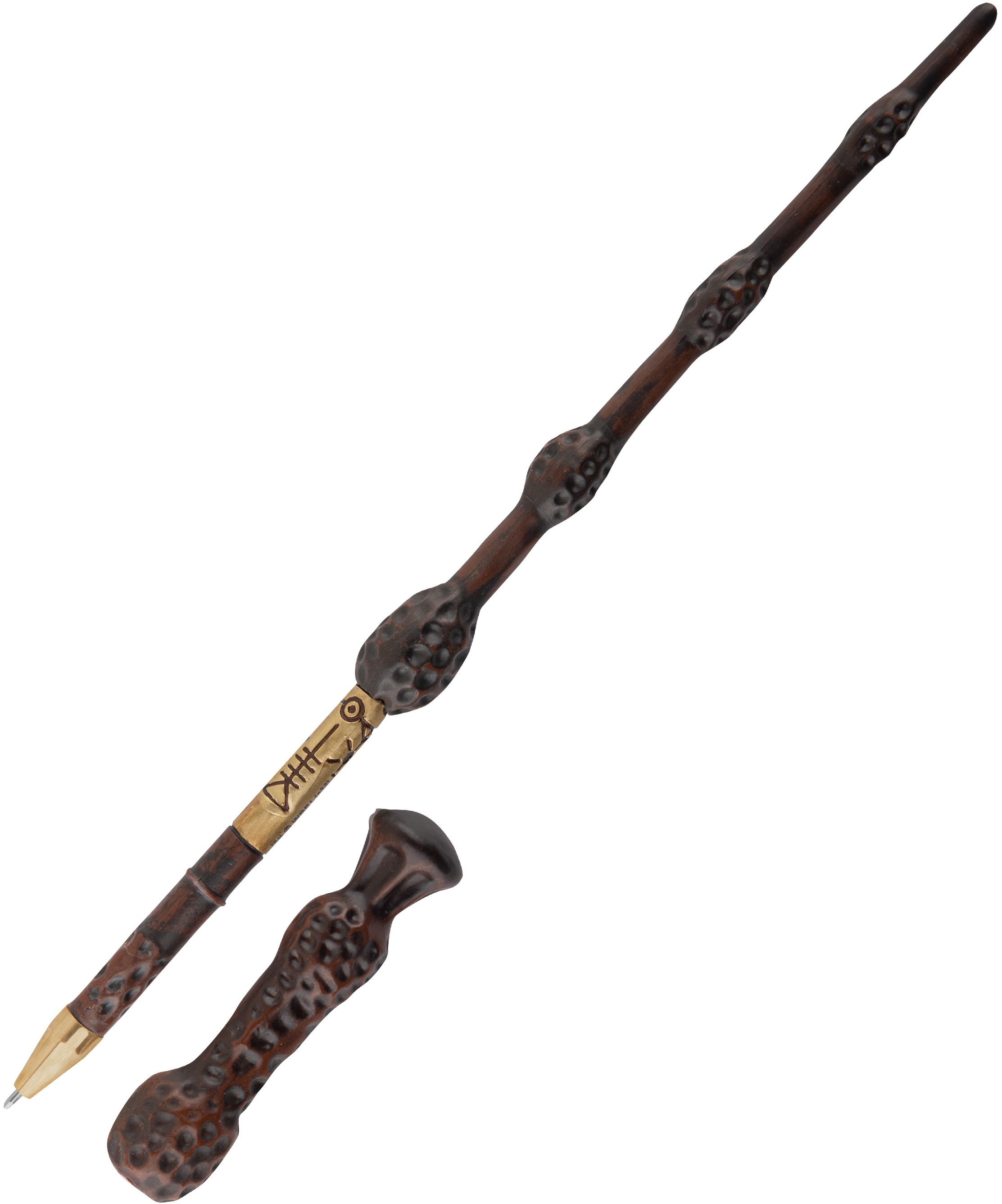 Stylo baguette de Harry Potter avec une poignée réplique et une pointe de stylo. Couleur marron avec gravures détaillées.
