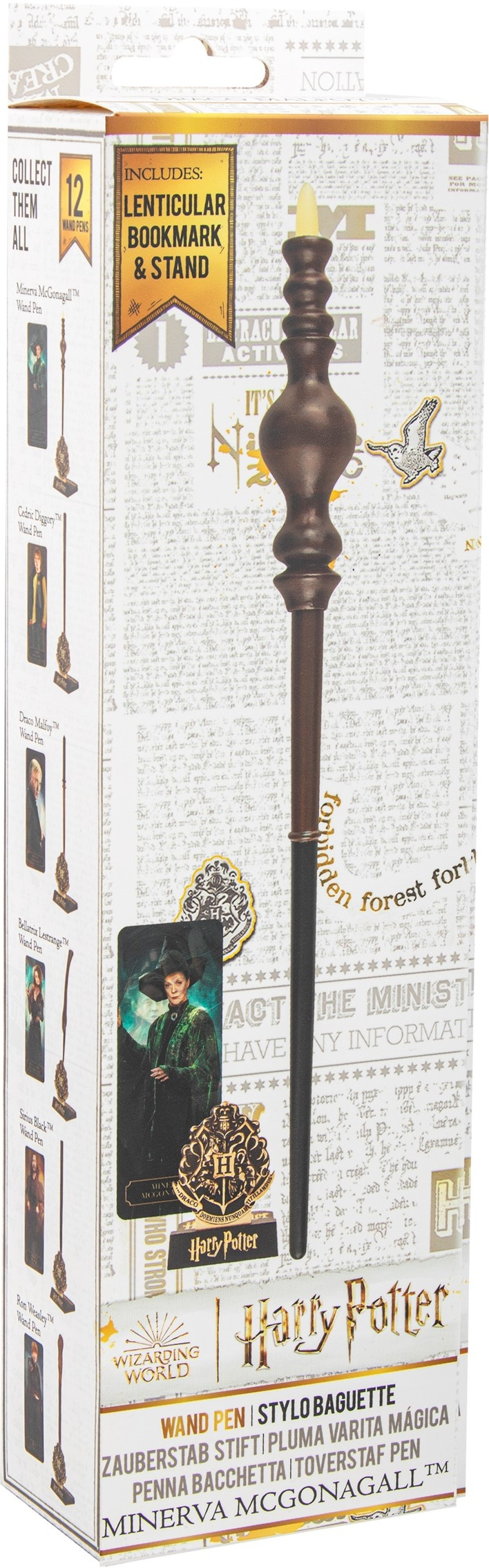 Harry-Potter-Stift in einer Box mit Ständer und Lesezeichen.