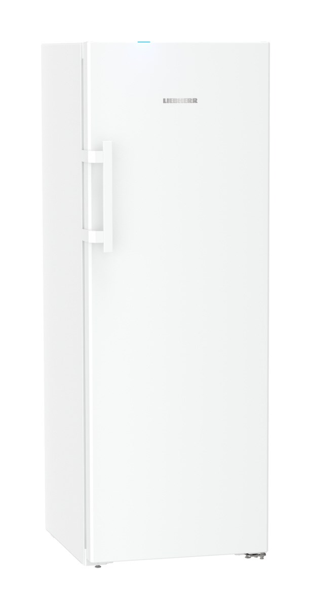 Weißer Kühlschrank mit Griff und dem Wort Liebherr.