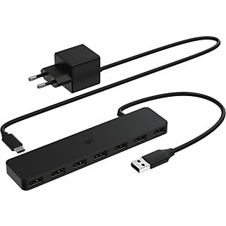 ISY IHU-3002 Aktiver 7-Port USB-A 2.0 Hub, 1.2m Kabel, Schwarz