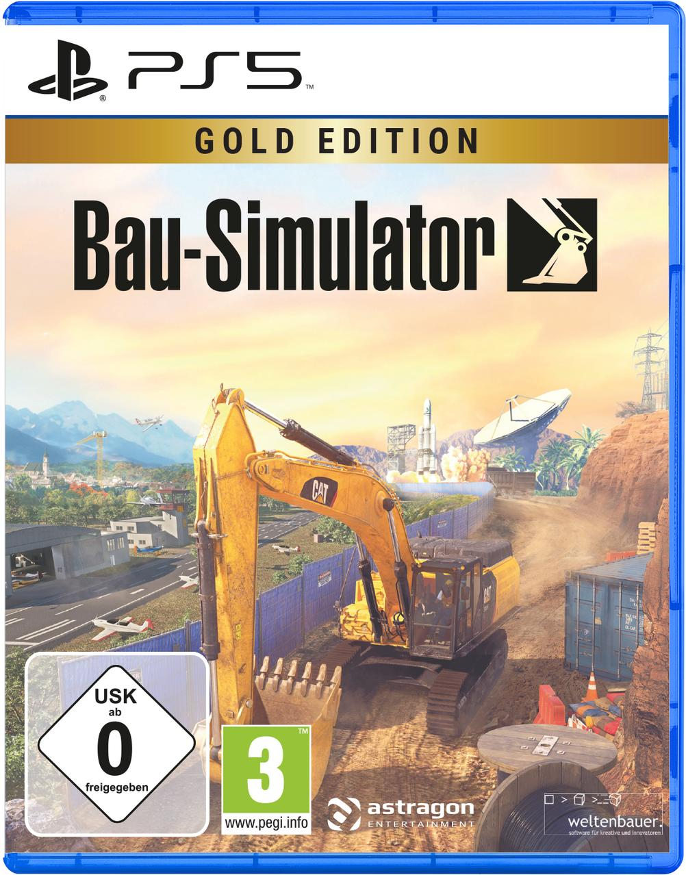 Das PS5-Spiel Bau-Simulator, Gold Edition. Enthält einen Bagger und eine Baustelle.