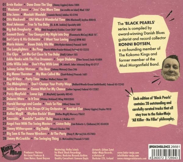 Ein Buchcover mit Text über eine Musikkompilation, mit Porträts von zwei Männern.