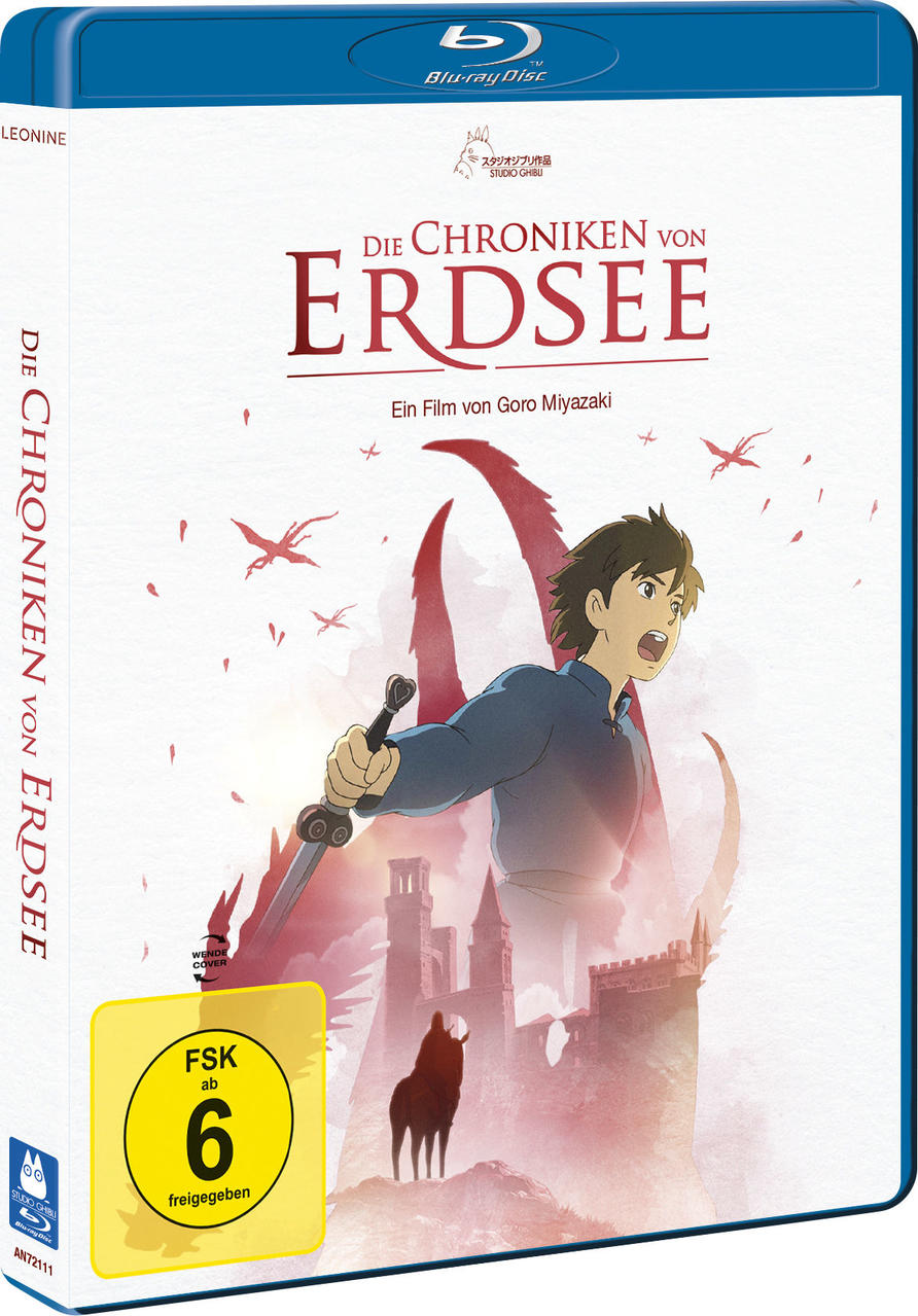 DVD-Cover von 'Die Chroniken von Erdsee'. Illustration eines Jungen mit Schwert und Burg.