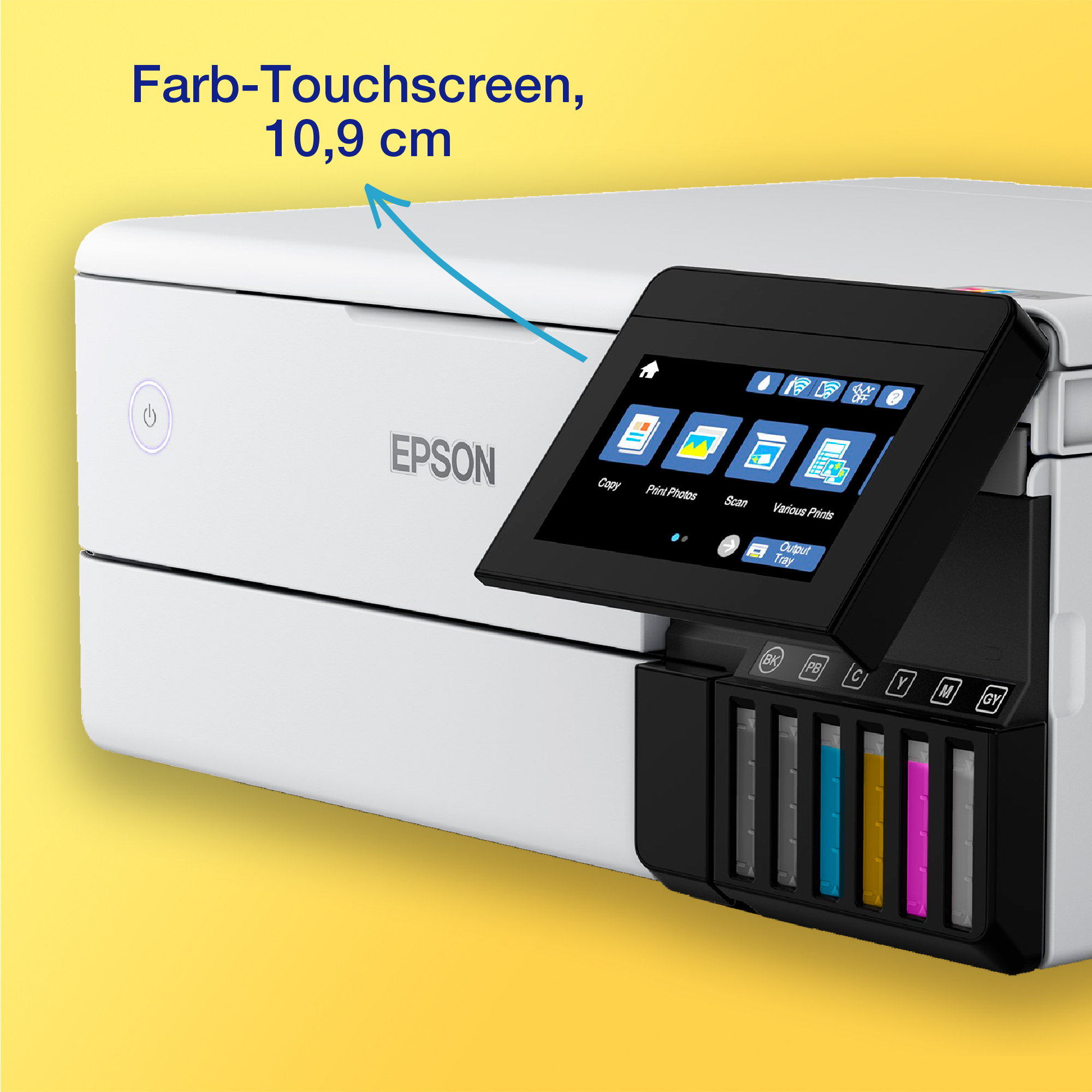 Epson-Drucker mit Farb-Touchscreen.