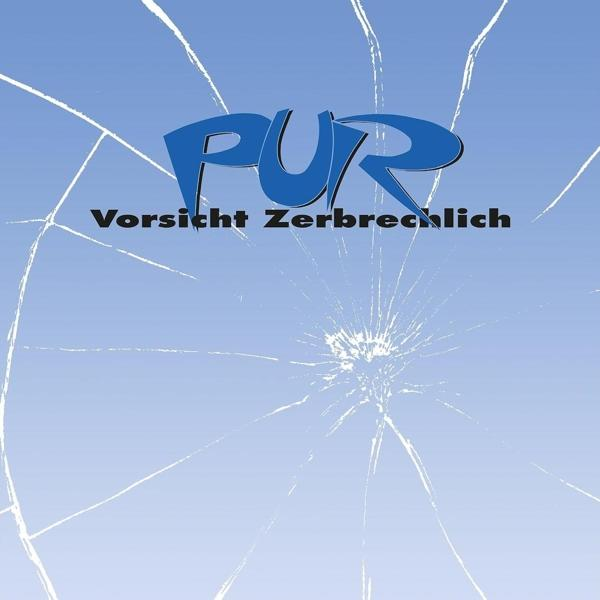 Blauer Hintergrund mit Rissglas-Effekt und dem Wort PUR.
