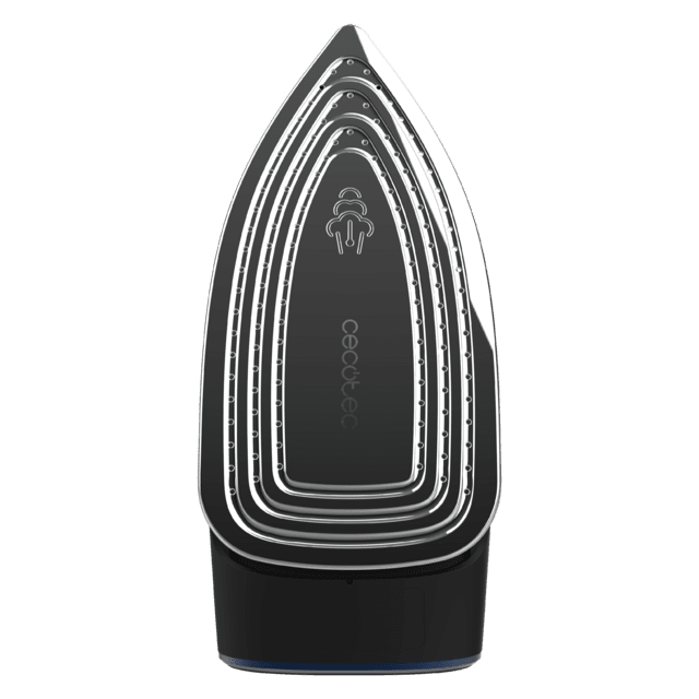 Base de plancha. Negra con contorno cromado y orificios de vapor.